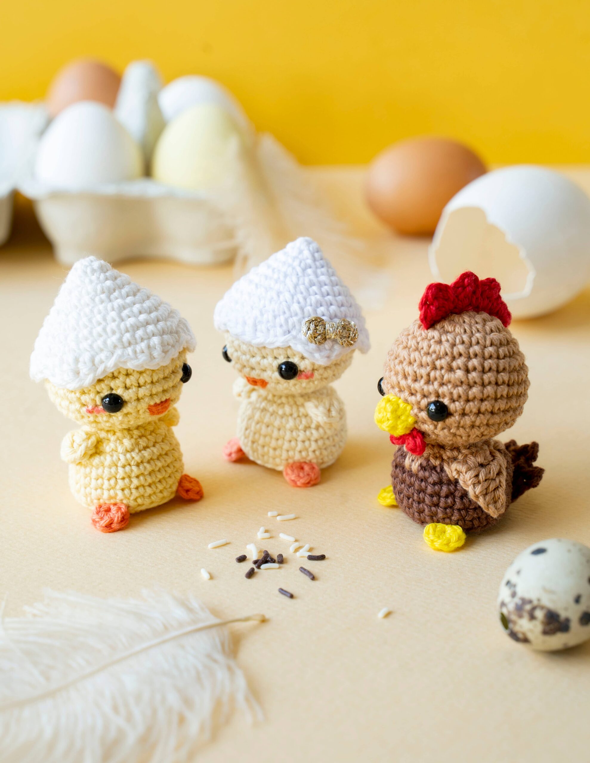 Mini poule et poussin au crochet